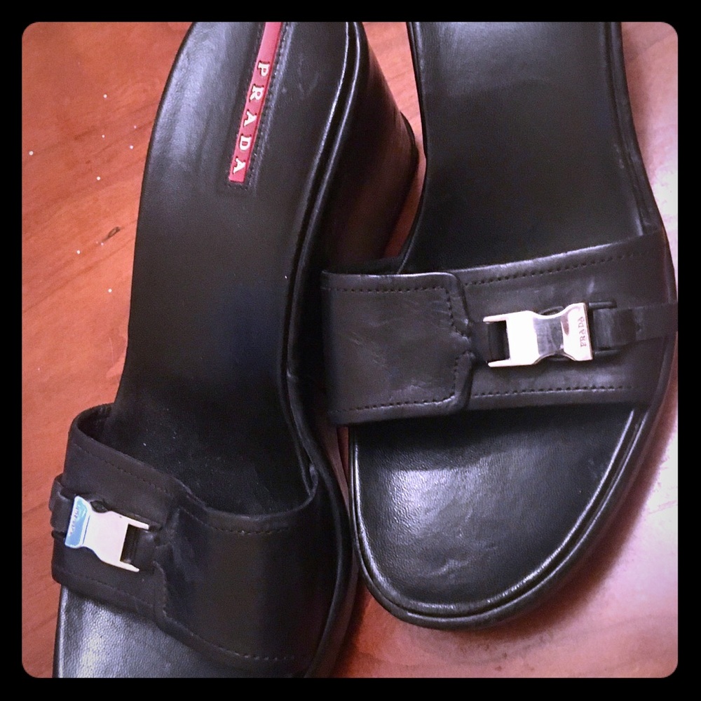 Prada slip on wedge sandal